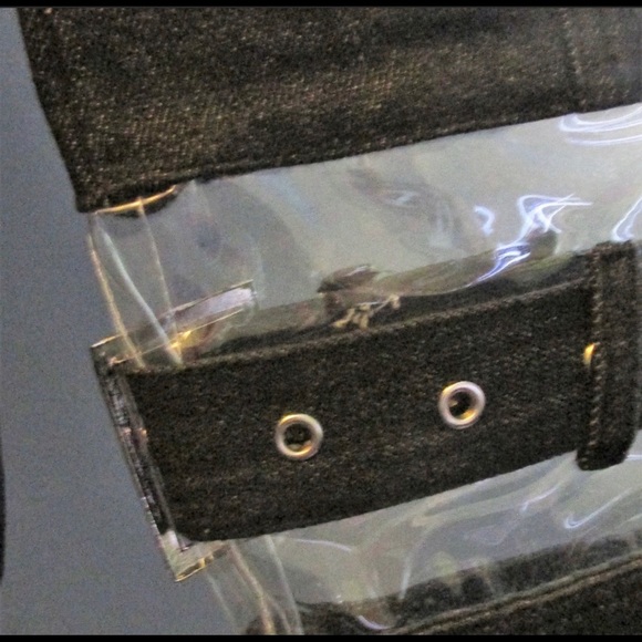 #183 NWT BLK Crop Clear Denim Jacket Buckle Button - Picture 7 of 9